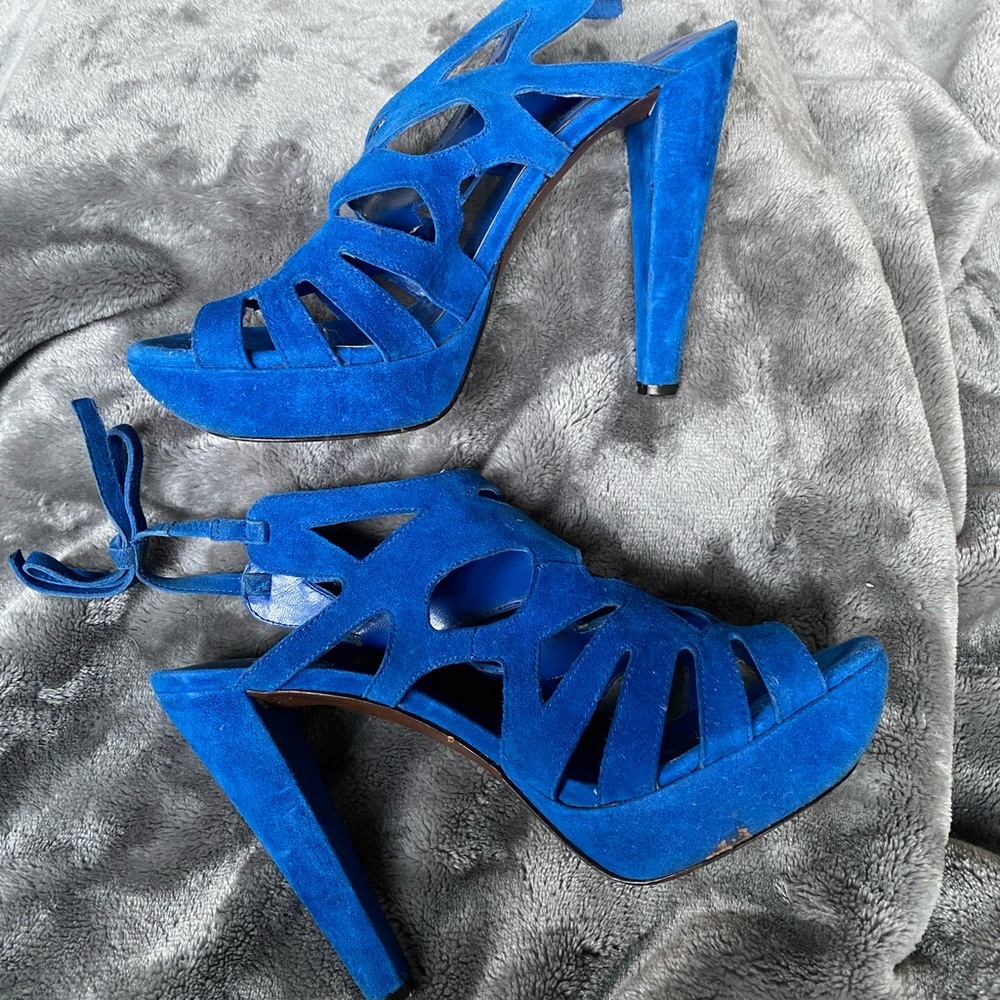 Royal blue suede platform sandals